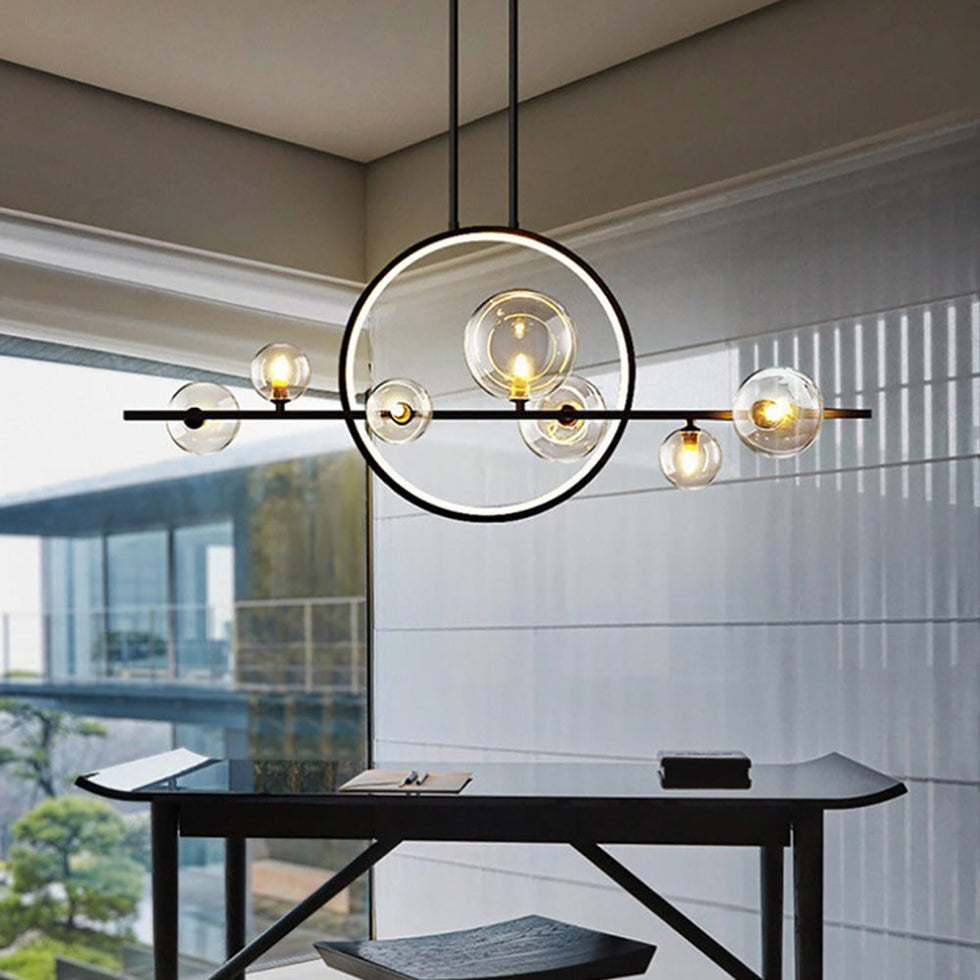 HMR - Bubi Modern Linear Kitchen Island Light for Dining Room with Glass Globe Shade