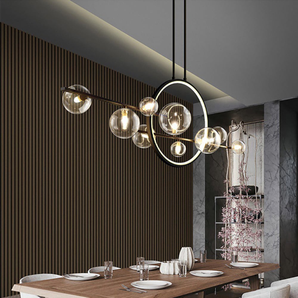 HMR - Bubi Modern Linear Kitchen Island Light for Dining Room with Glass Globe Shade