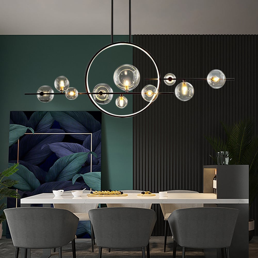 HMR - Bubi Modern Linear Kitchen Island Light for Dining Room with Glass Globe Shade