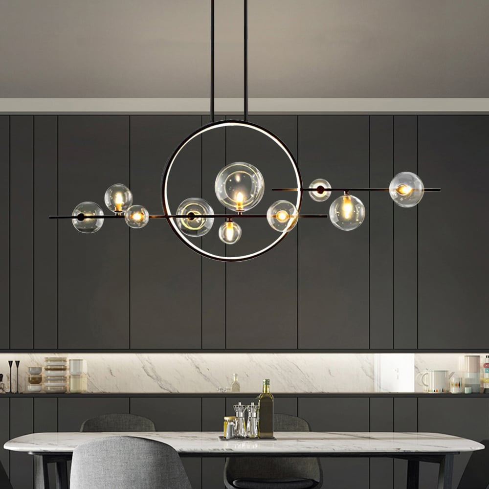 HMR - Bubi Modern Linear Kitchen Island Light for Dining Room with Glass Globe Shade