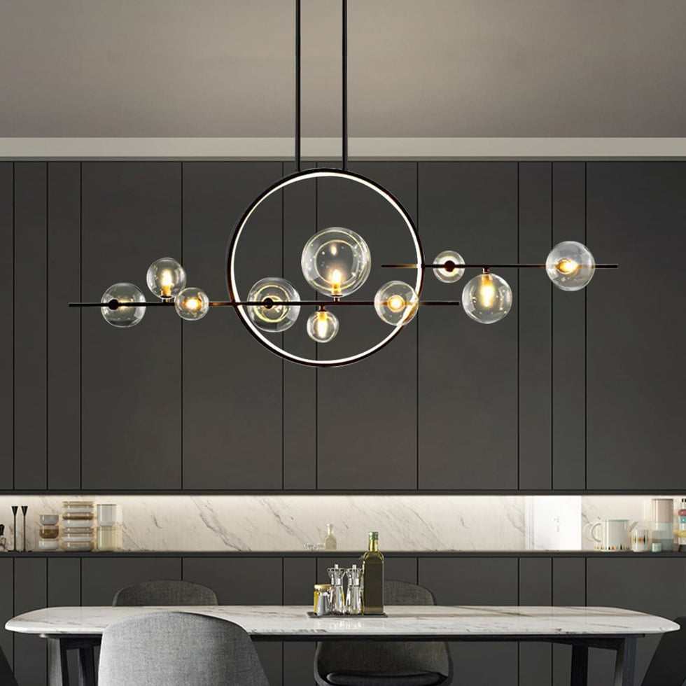 HMR - Bubi Modern Linear Kitchen Island Light for Dining Room with Glass Globe Shade