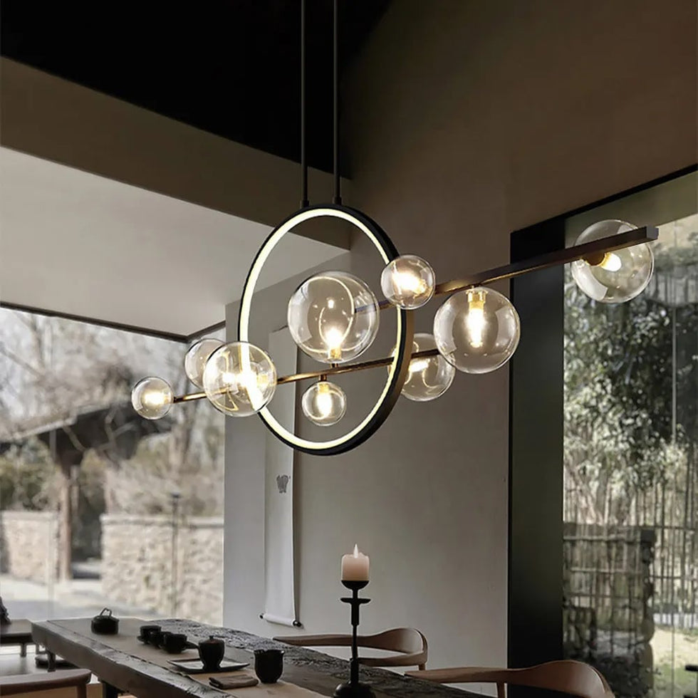 HMR - Bubi Modern Linear Kitchen Island Light for Dining Room with Glass Globe Shade