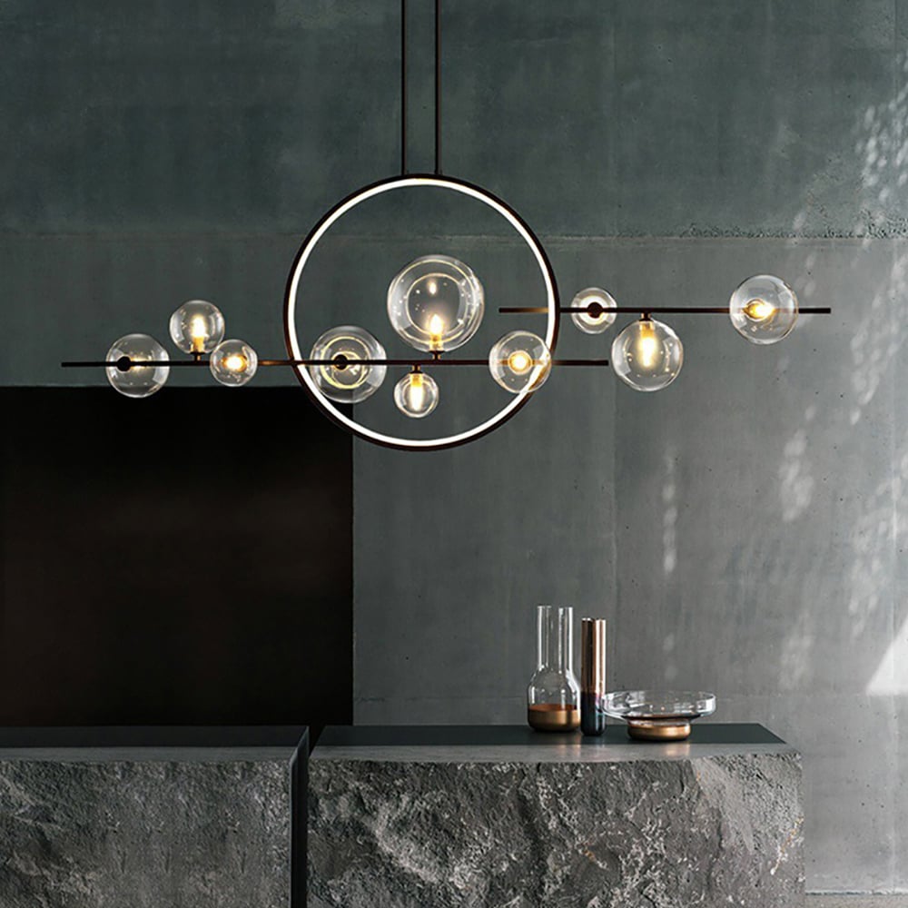 HMR - Bubi Modern Linear Kitchen Island Light for Dining Room with Glass Globe Shade