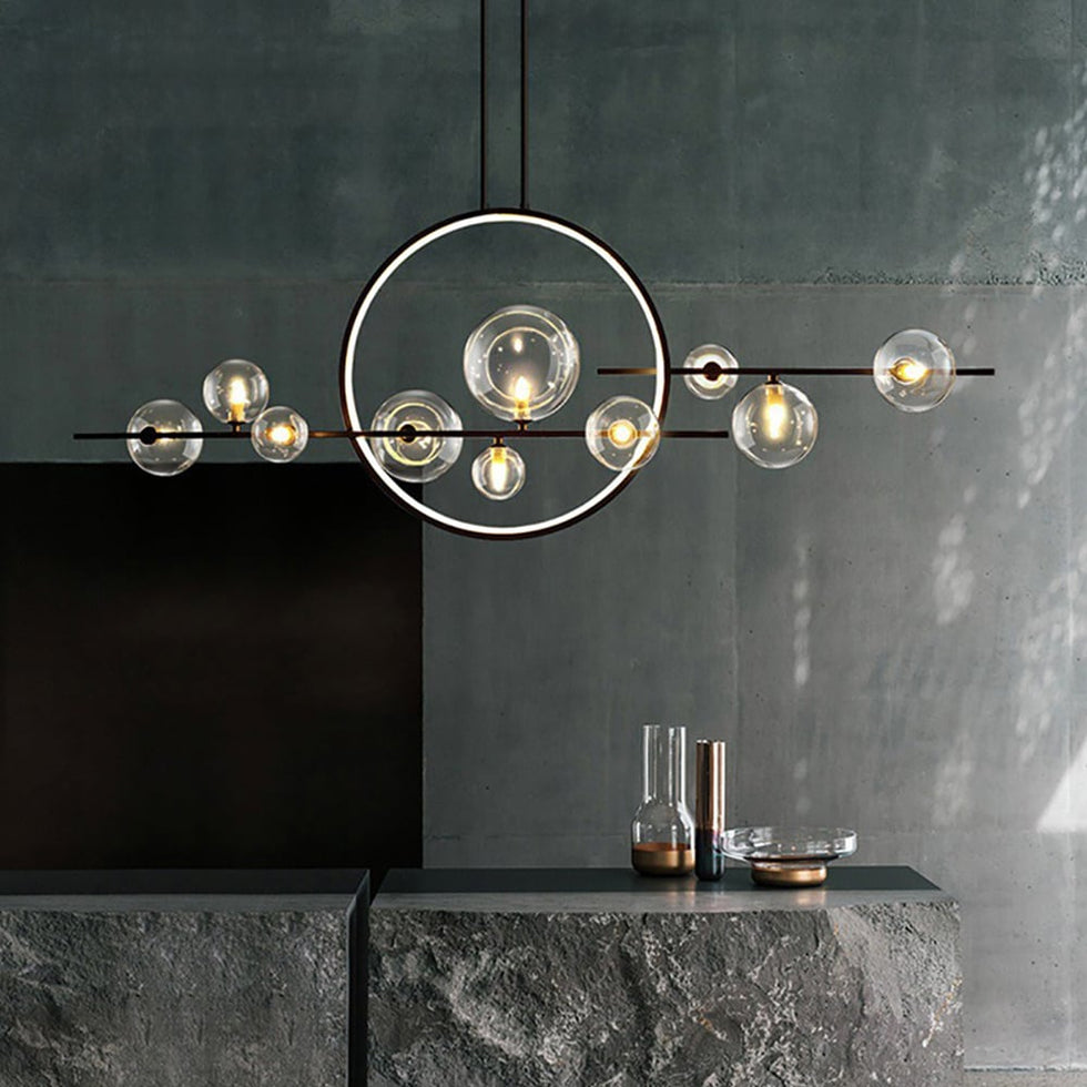 HMR - Bubi Modern Linear Kitchen Island Light for Dining Room with Glass Globe Shade