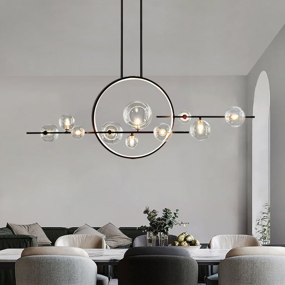HMR - Bubi Modern Linear Kitchen Island Light for Dining Room with Glass Globe Shade