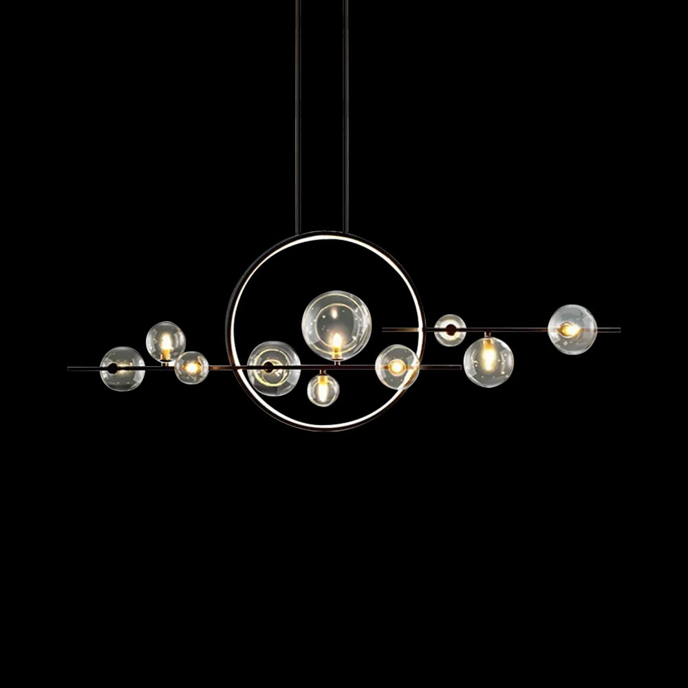HMR - Bubi Modern Linear Kitchen Island Light for Dining Room with Glass Globe Shade