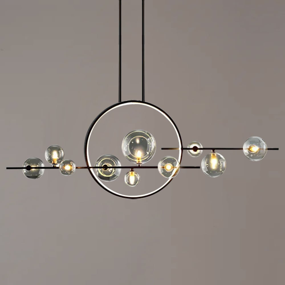 HMR - Bubi Modern Linear Kitchen Island Light for Dining Room with Glass Globe Shade