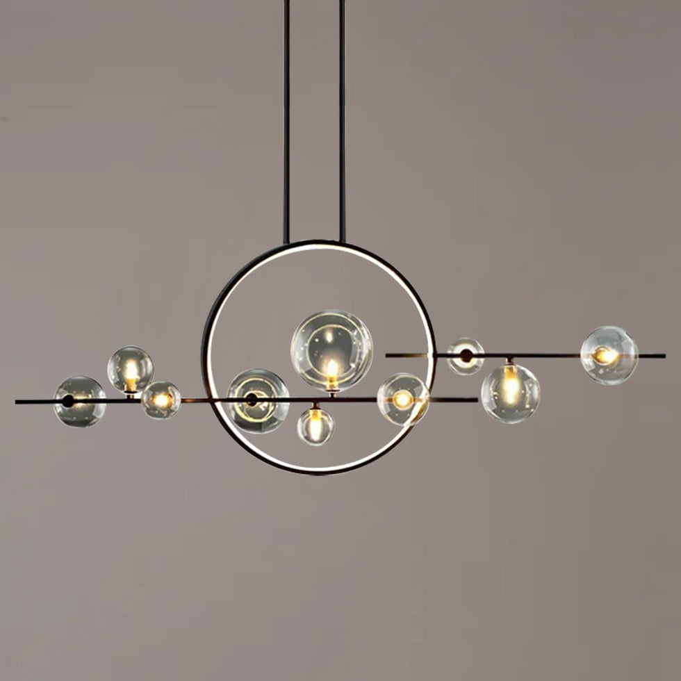 HMR - Bubi Modern Linear Kitchen Island Light for Dining Room with Glass Globe Shade