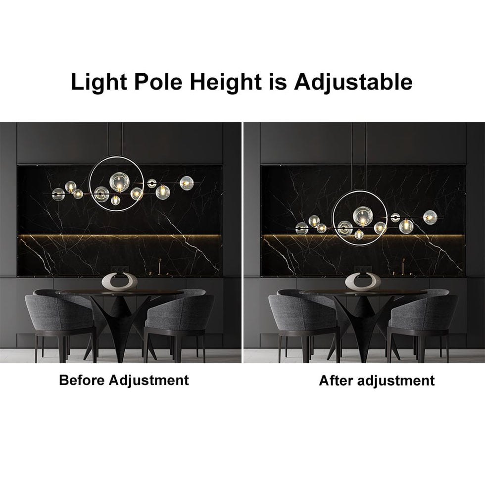 HMR - Bubi Modern Linear Kitchen Island Light for Dining Room with Glass Globe Shade