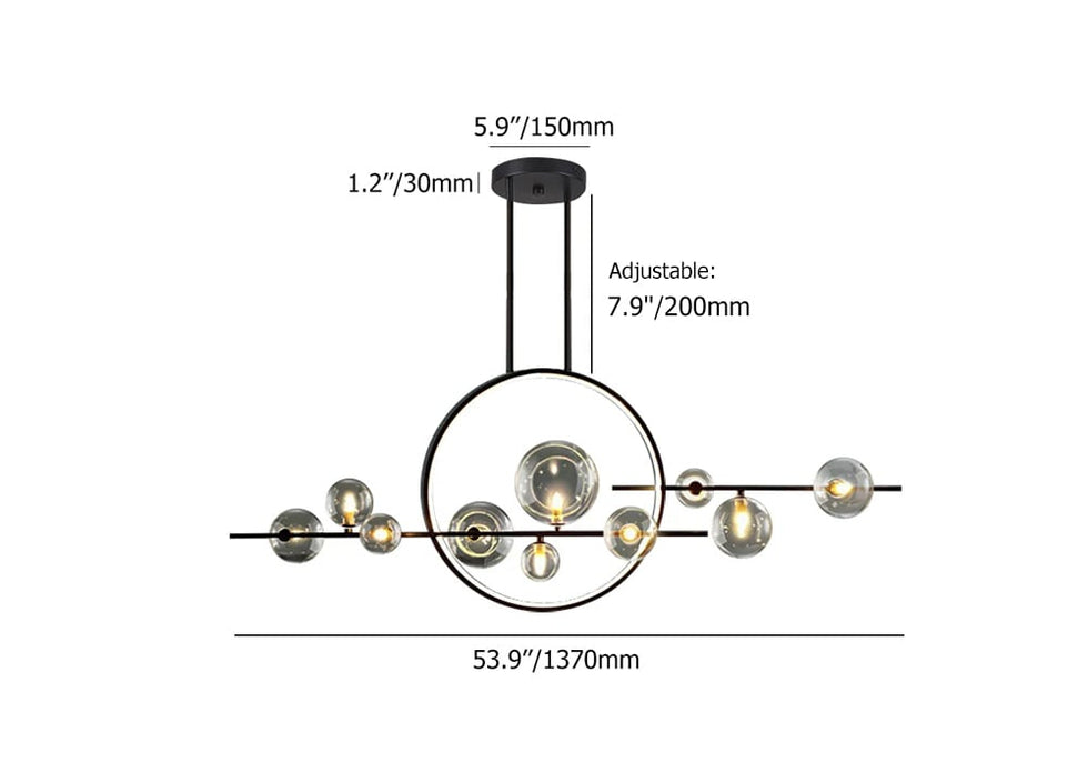 HMR - Bubi Modern Linear Kitchen Island Light for Dining Room with Glass Globe Shade