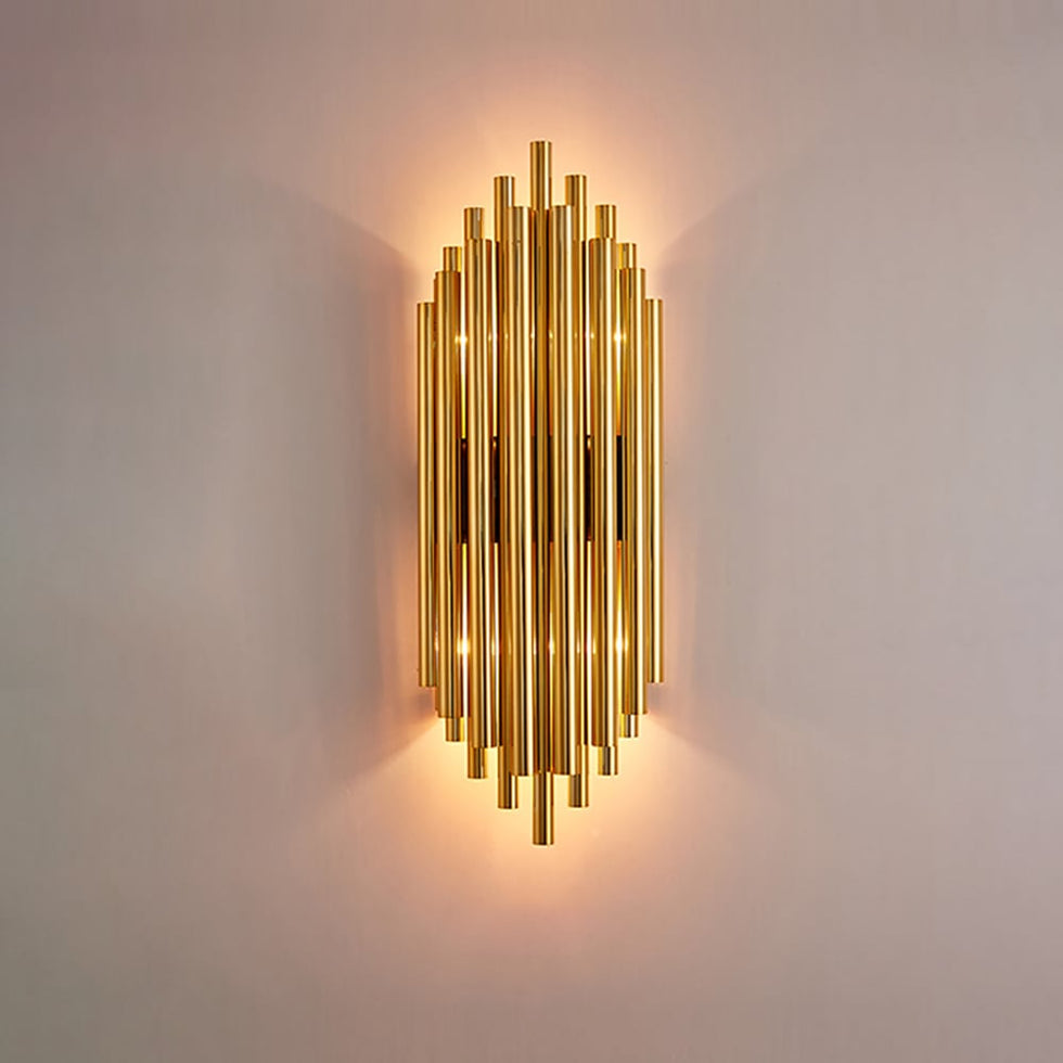 HMR - Glam Fluted Gold Wall Sconce 2-Light Flush Mount Wall Lighting