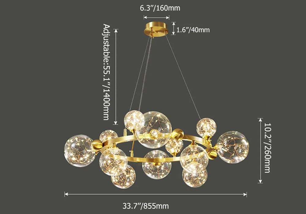 HMR - Miglobe Gold Glass Globe LED Chandelier with Adjustable Cable