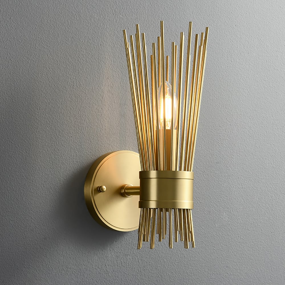 HMR - Jella Modern Light Brass Wall Sconce in Wheat-Straw Lampshade
