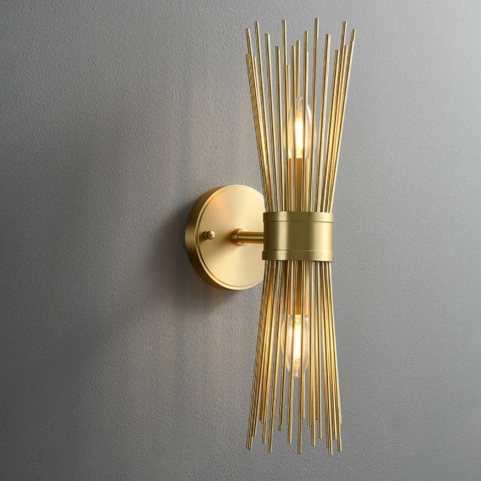 HMR - Jella Modern Light Brass Wall Sconce in Wheat-Straw Lampshade