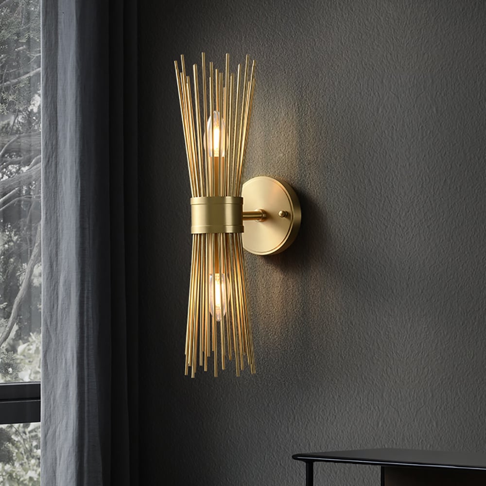 HMR - Jella Modern Light Brass Wall Sconce in Wheat-Straw Lampshade