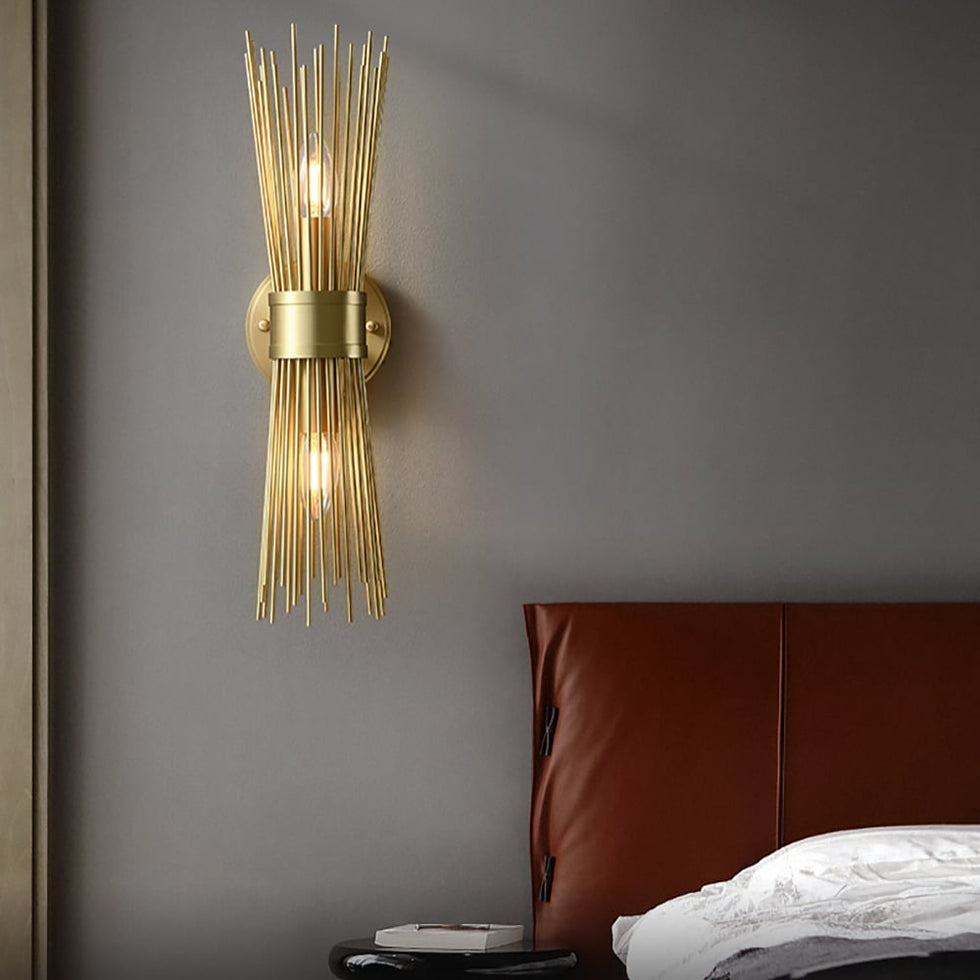 HMR - Jella Modern Light Brass Wall Sconce in Wheat-Straw Lampshade