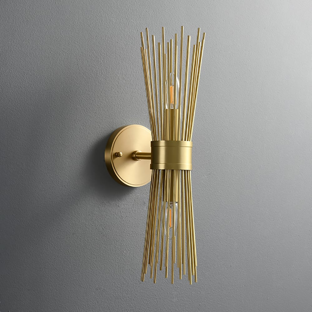 HMR - Jella Modern Light Brass Wall Sconce in Wheat-Straw Lampshade