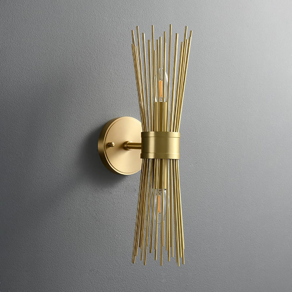 HMR - Jella Modern Light Brass Wall Sconce in Wheat-Straw Lampshade
