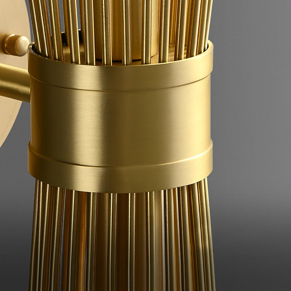 HMR - Jella Modern Light Brass Wall Sconce in Wheat-Straw Lampshade