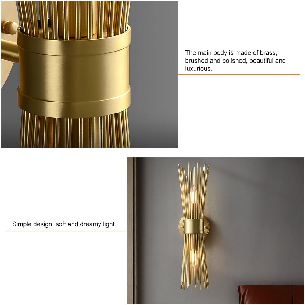 HMR - Jella Modern Light Brass Wall Sconce in Wheat-Straw Lampshade