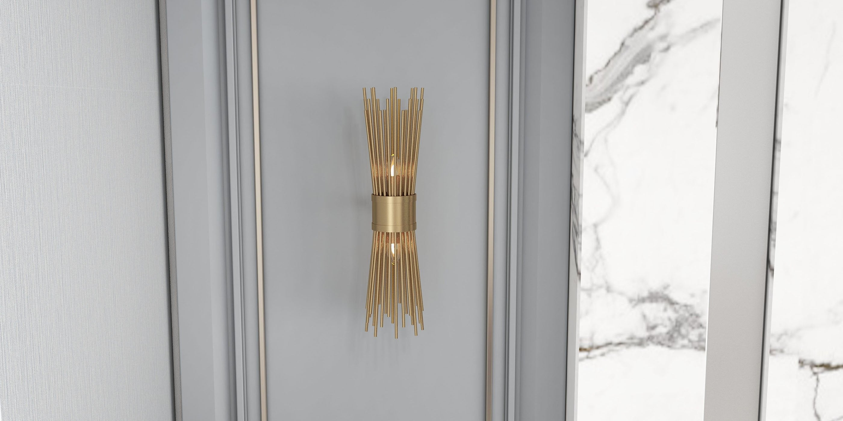 HMR - Jella Modern Light Brass Wall Sconce in Wheat-Straw Lampshade