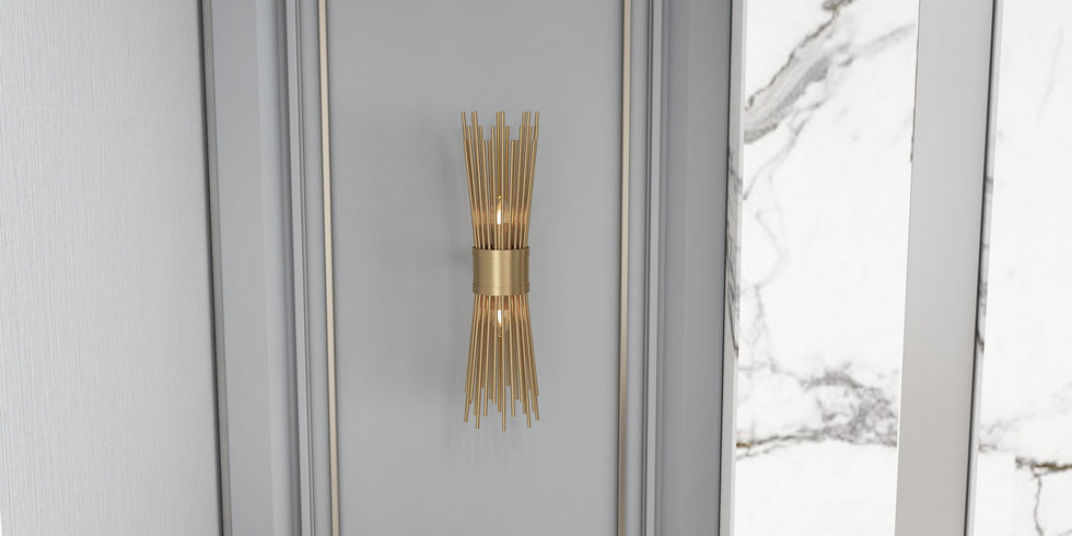 HMR - Jella Modern Light Brass Wall Sconce in Wheat-Straw Lampshade