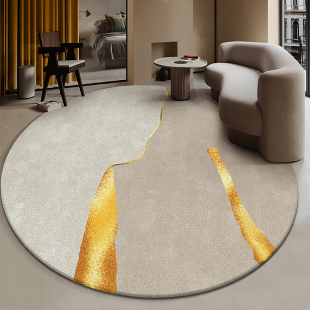 HMR - Circular Modern & Creative & Light Luxury Khaki & Yellow Area Rug Nylon Rug