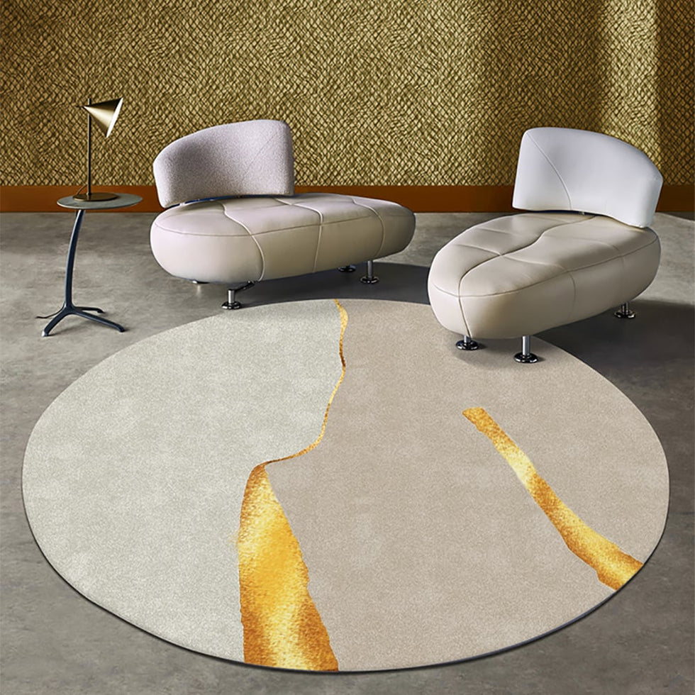 HMR - Circular Modern & Creative & Light Luxury Khaki & Yellow Area Rug Nylon Rug