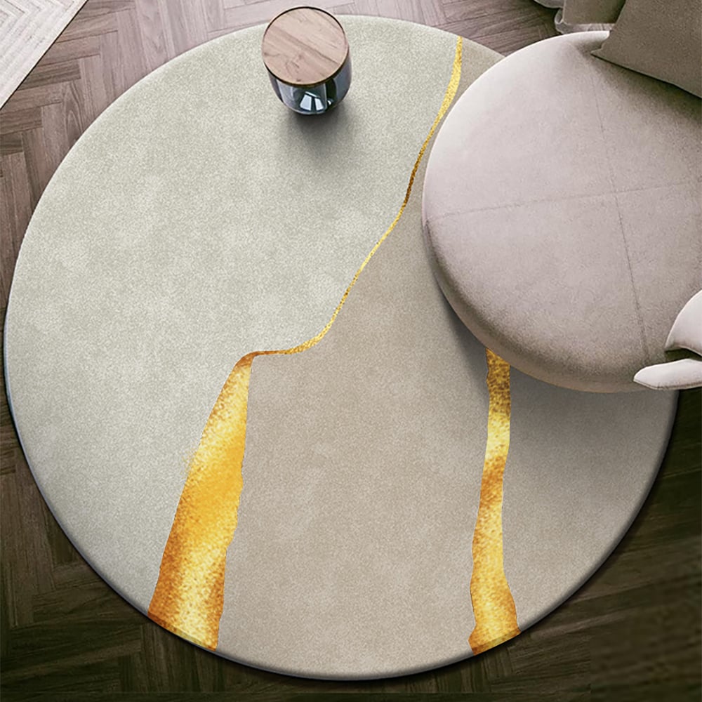 HMR - Circular Modern & Creative & Light Luxury Khaki & Yellow Area Rug Nylon Rug