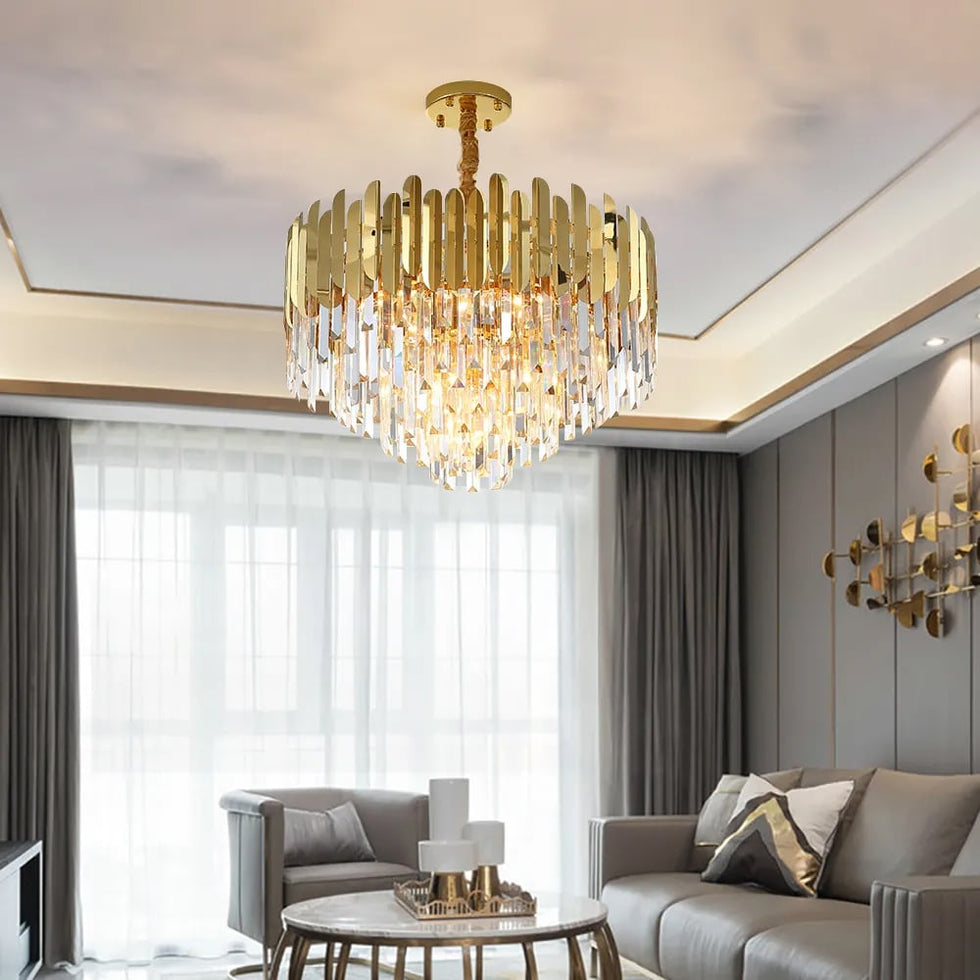 HMR - Kitoney Modern Tiered Crystal Chandelier with Adjustable Chain