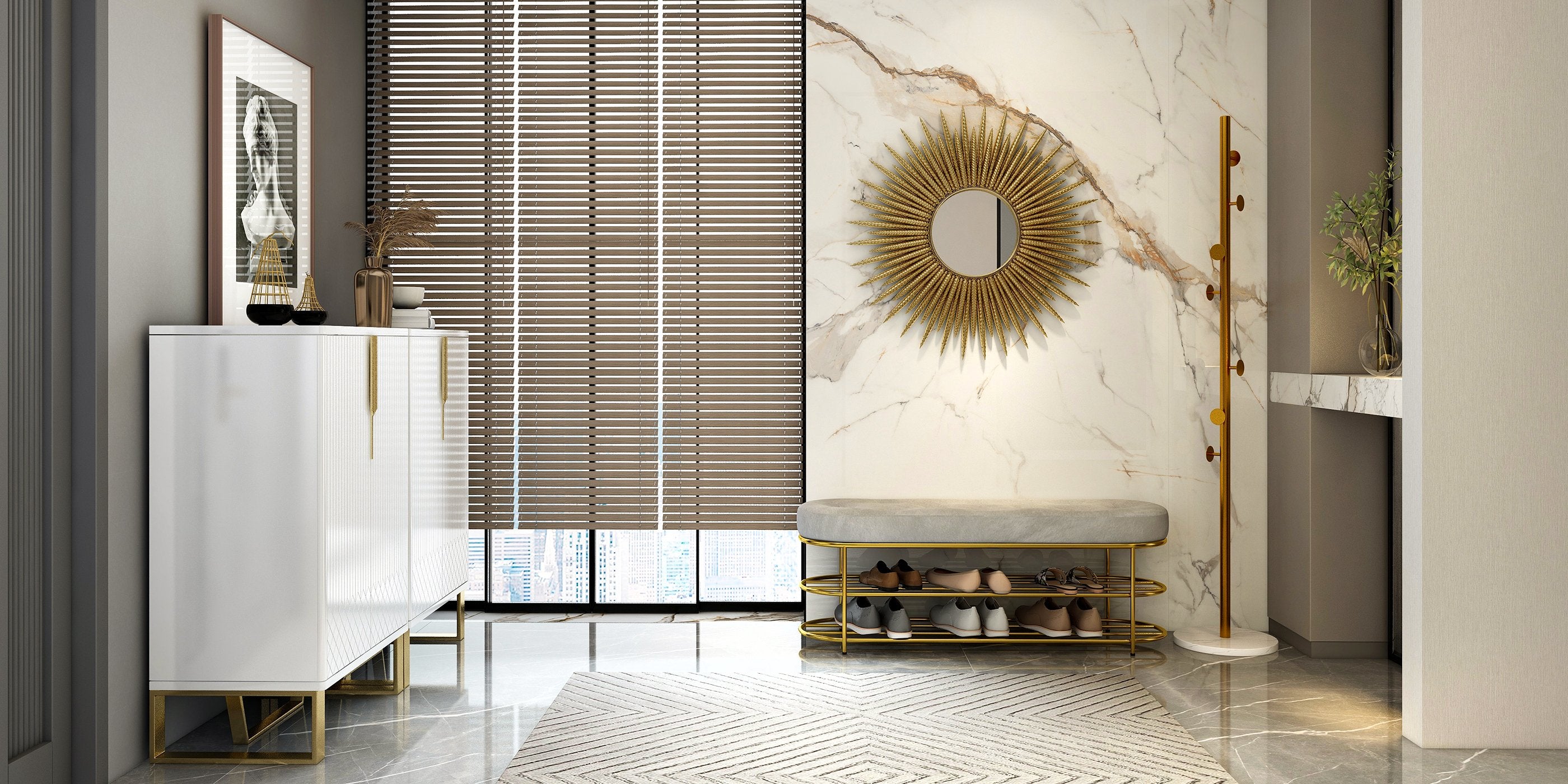 HMR - 33.7" Luxury Creative Gold Sunburst Large Metal Wall Mirror Decor Art for Living Room