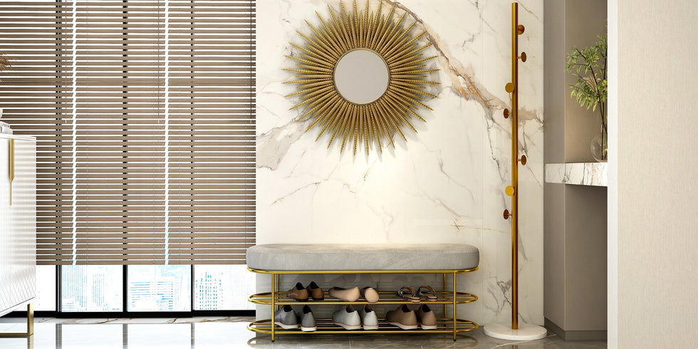 HMR - 33.7" Luxury Creative Gold Sunburst Large Metal Wall Mirror Decor Art for Living Room