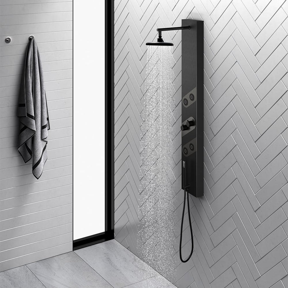HMR - 55" Black Rainfall Shower Panel with Handheld Shower Adjustable Showerhead & Body Jets