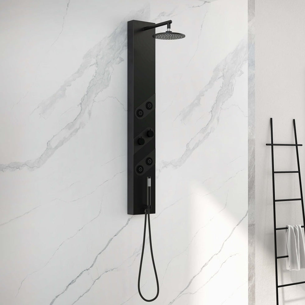 HMR - 55" Black Rainfall Shower Panel with Handheld Shower Adjustable Showerhead & Body Jets