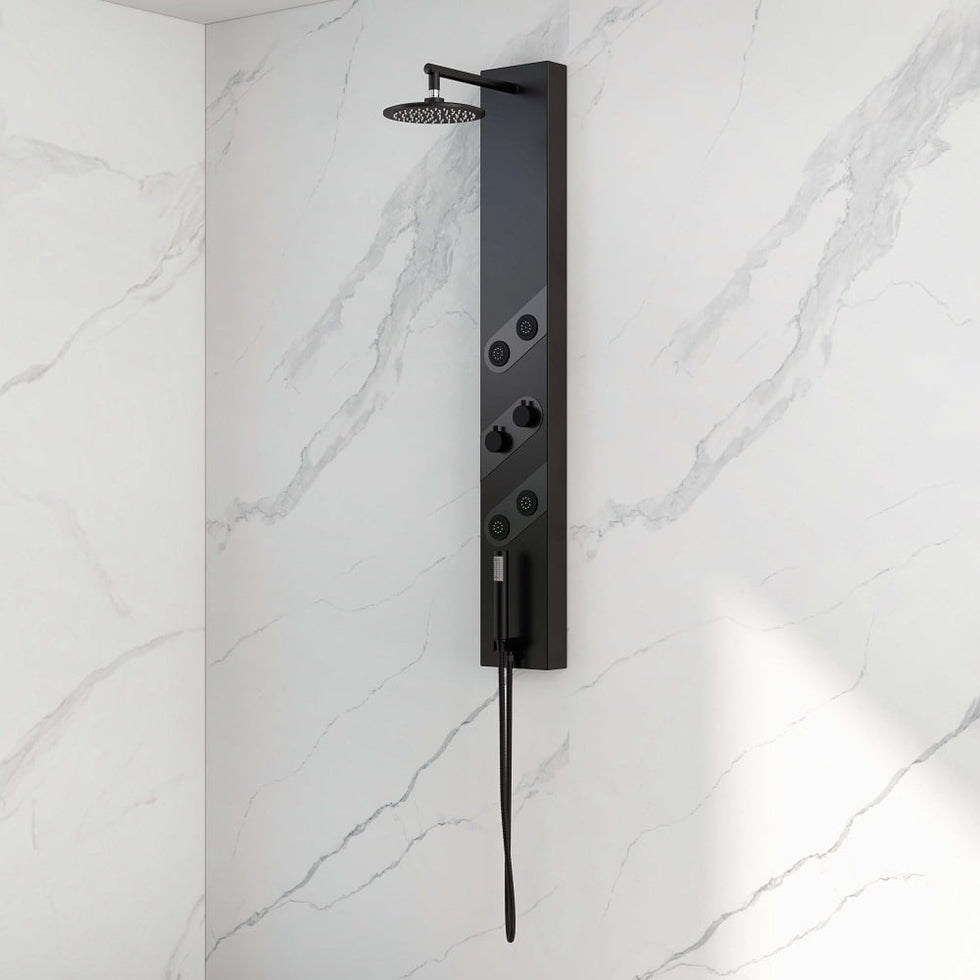 HMR - 55" Black Rainfall Shower Panel with Handheld Shower Adjustable Showerhead & Body Jets