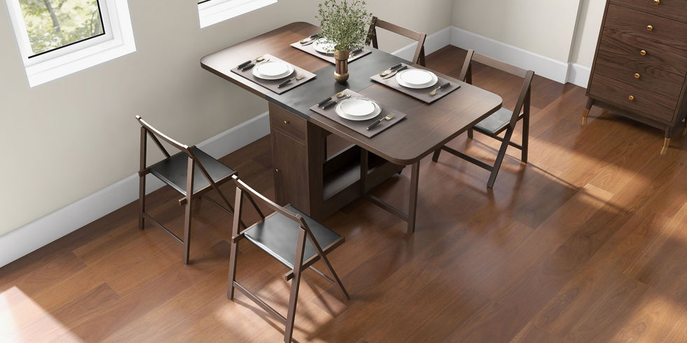 HMR - Dining Set 59.1" Modern Rectangle Folding Wood Dining Table with 4 Chairs