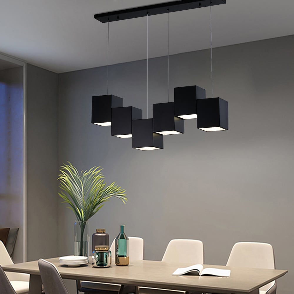 HMR - Modern Linear Kitchen Island Light 6-Light Square Pendant Light