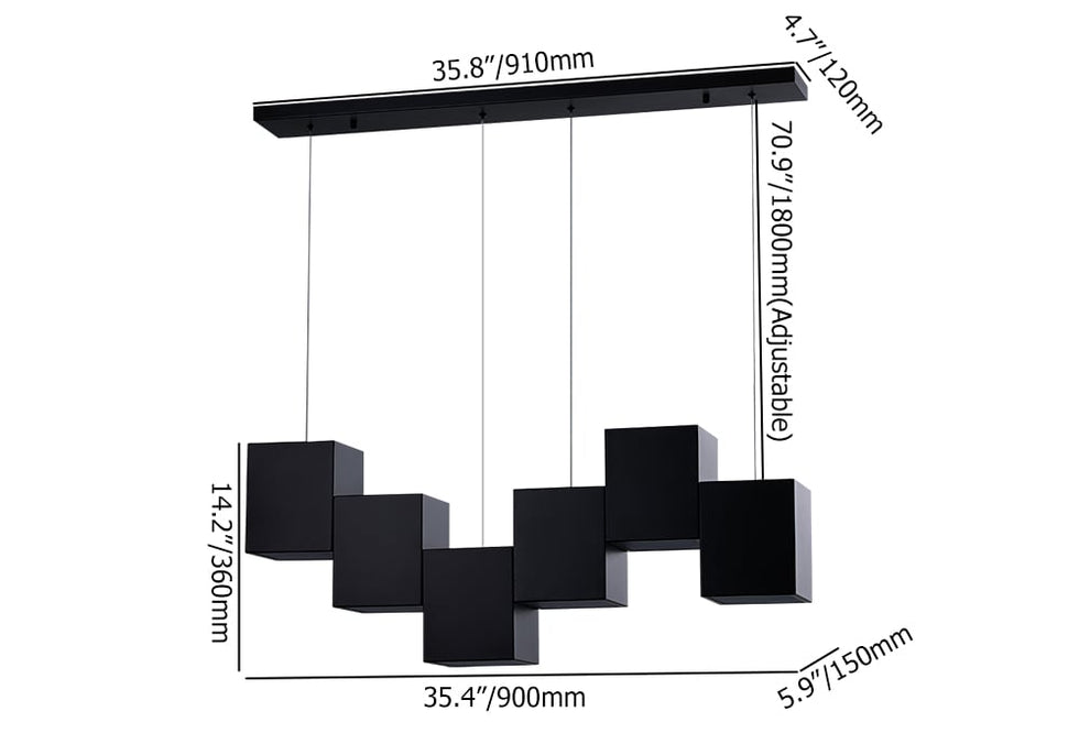 HMR - Modern Linear Kitchen Island Light 6-Light Square Pendant Light