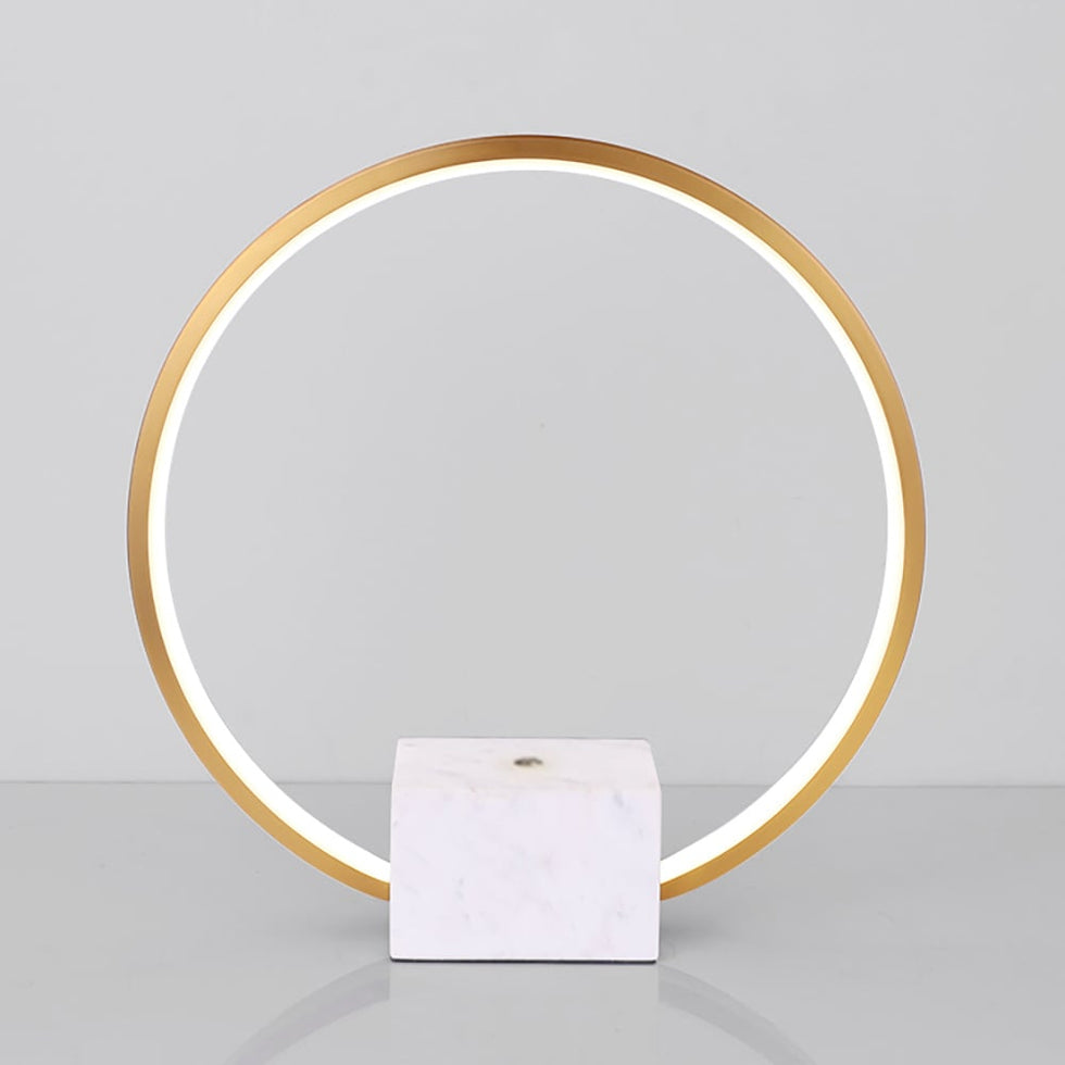HMR - Modern LED Circle Table Lamp in Gold with White Marble Base