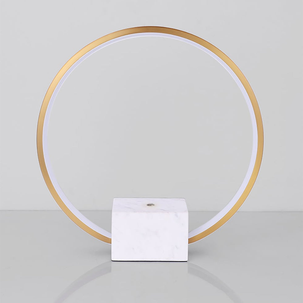 HMR - Modern LED Circle Table Lamp in Gold with White Marble Base