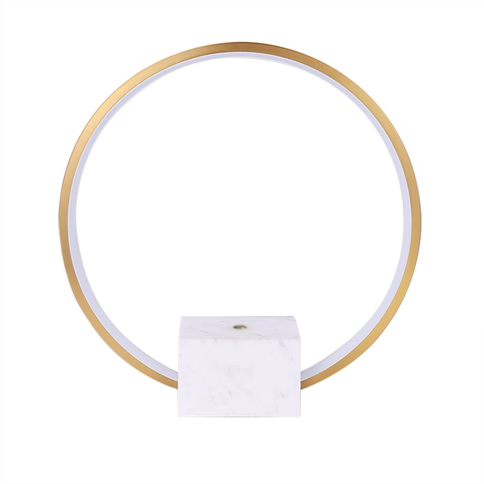 HMR - Modern LED Circle Table Lamp in Gold with White Marble Base