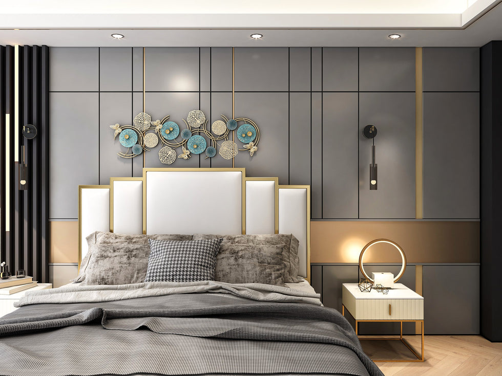 HMR - Modern LED Circle Table Lamp in Gold with White Marble Base