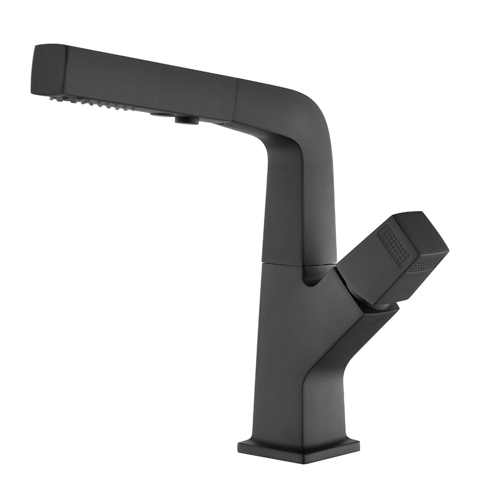 HMR - Modern Single Hole Bathroom Sink Faucet Dual Function Pull-Out Spray Faucet