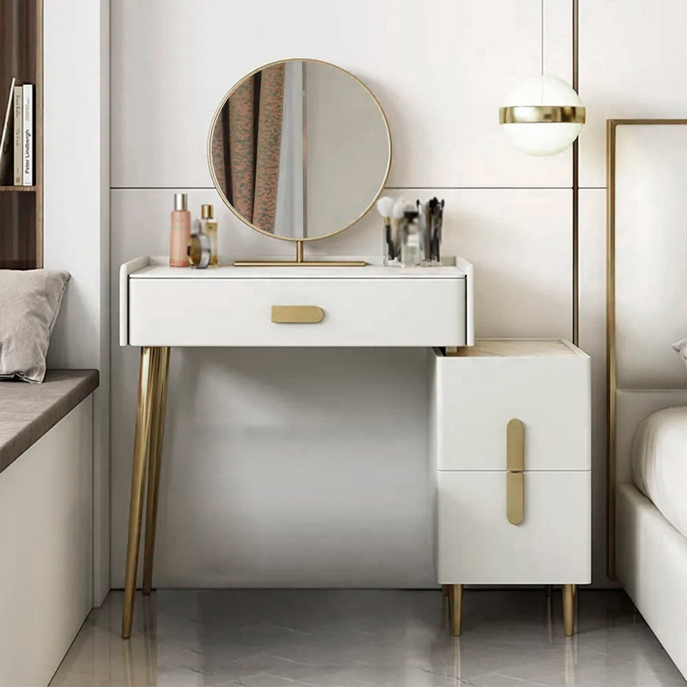 HMR - Inarrow Modern Off-white Makeup Vanity Table with Mirror & Side Table