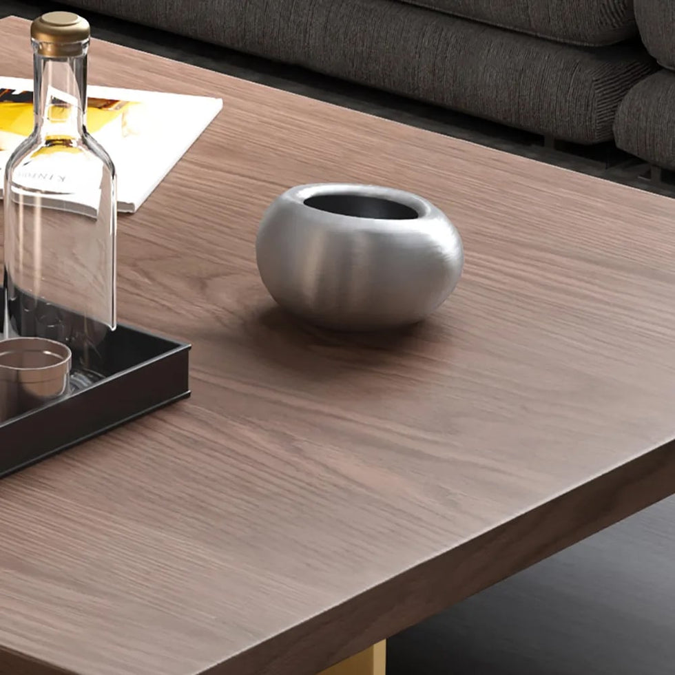 HMR - Industrial Black & Walnut Square Pedestal Coffee Table Solid Wood Accent Table