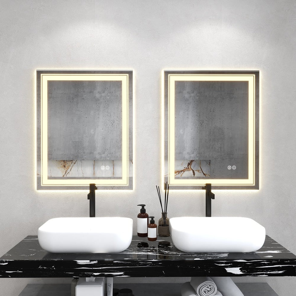 HMR - Modern 24" x 30" Frameless LED Bathroom Vanity Mirror Rectangle Anti-Fog Wall Mirror