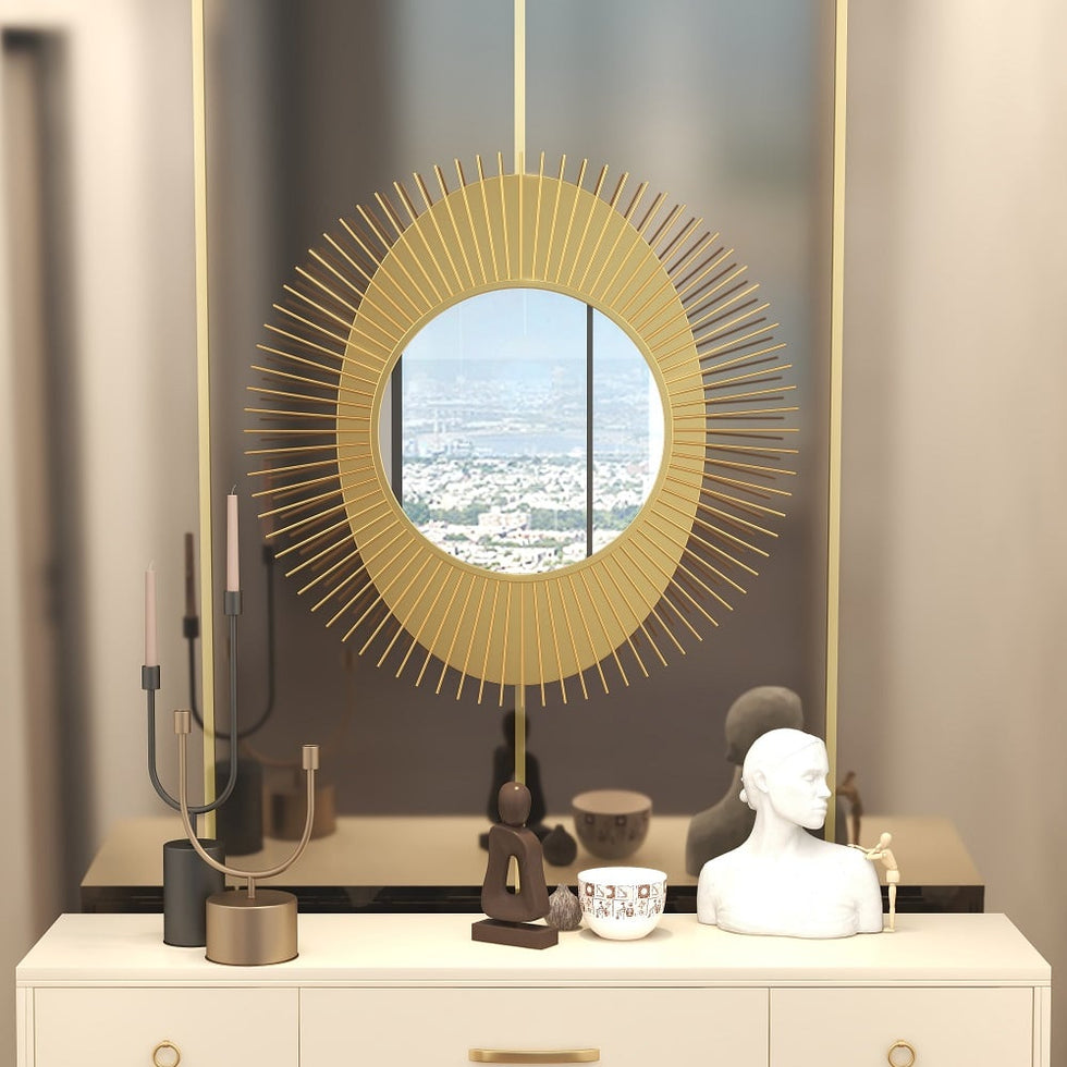 HMR - 36" Luxury Creative Sunburst Gold Metal Wall Mirror Home Decor for Living Room