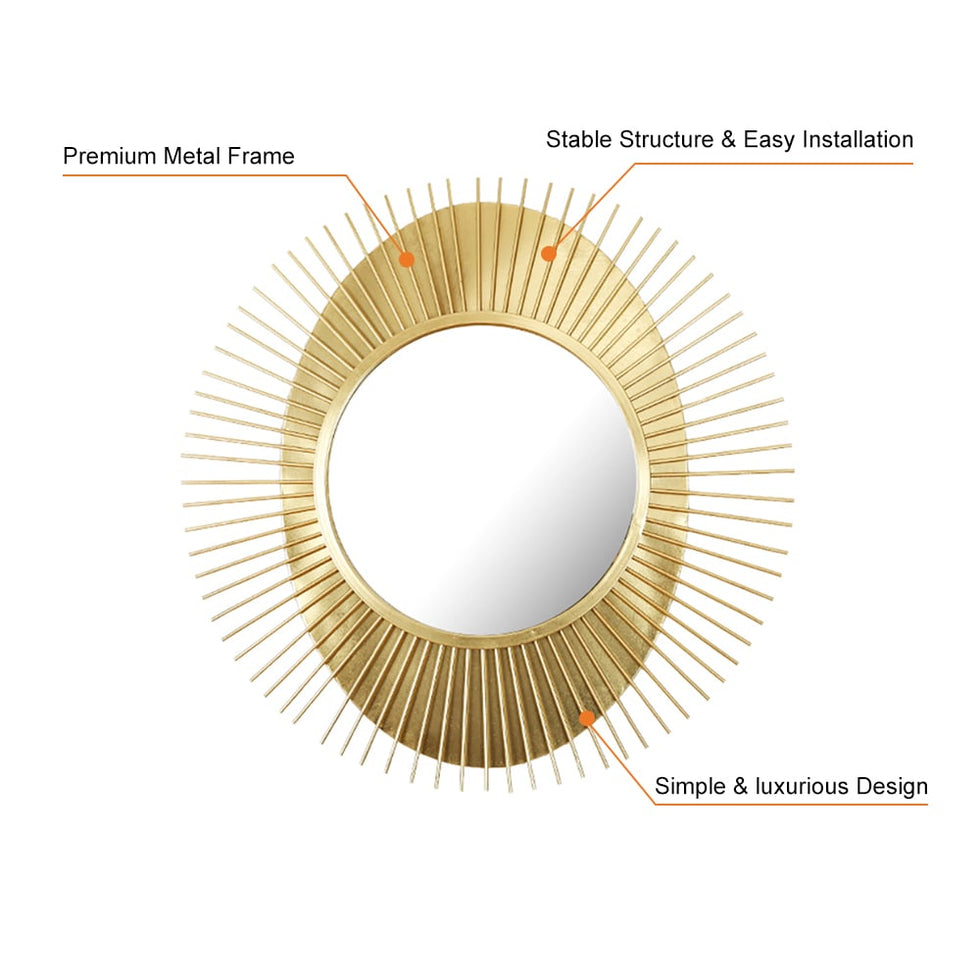 HMR - 36" Luxury Creative Sunburst Gold Metal Wall Mirror Home Decor for Living Room