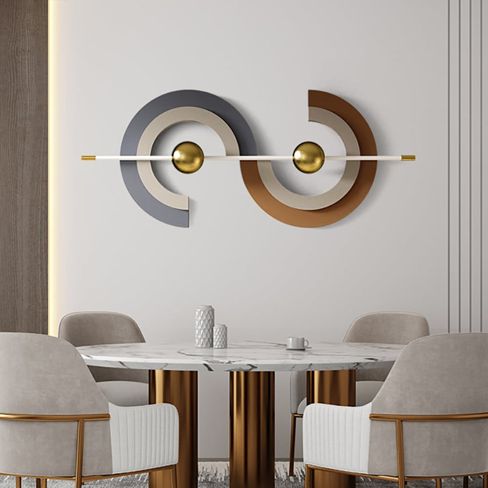 HMR - 47.2" x 17.7" Modern Unique Metal Wall Decor Abstract Wall Art Gray & Gold Living Room