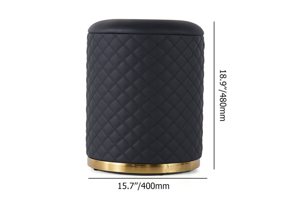 HMR - 15.7" Small Round Vanity Stool PU Leather Upholstered Ottoman Stool in Black